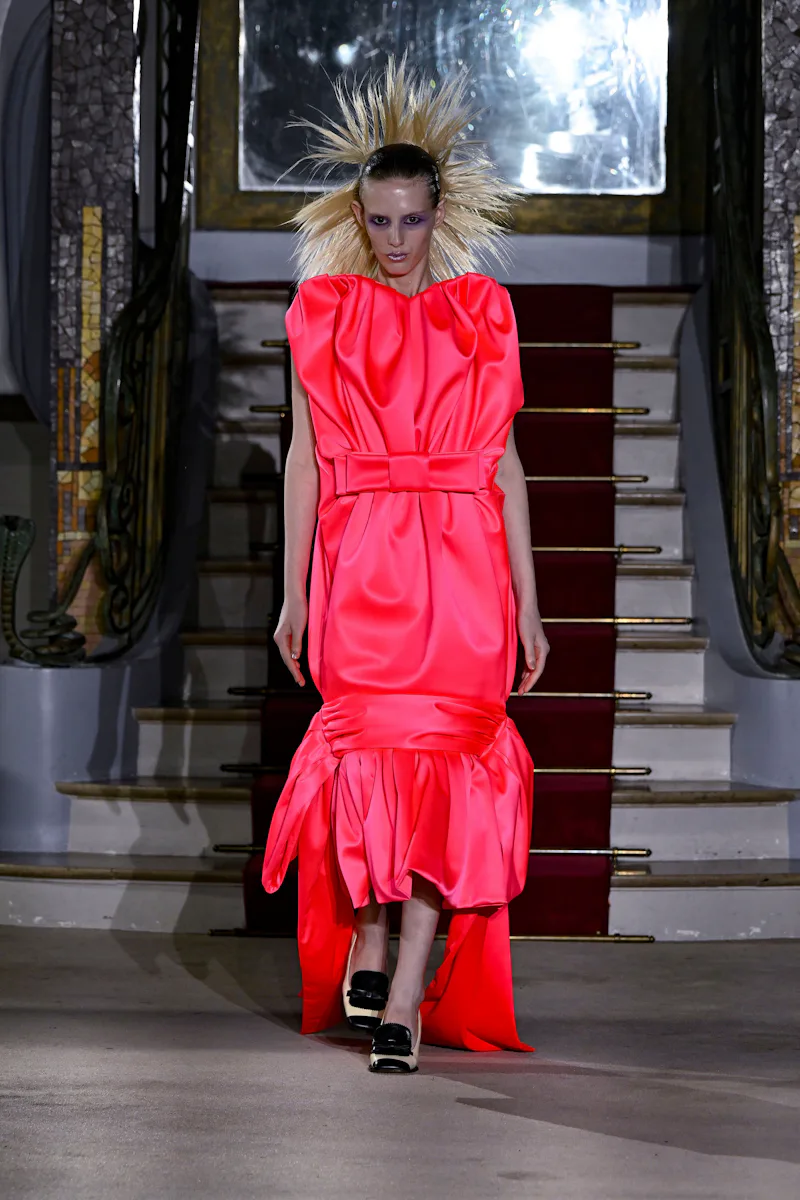 A model wearing an original creation from the womenswear spring summer 2027 collections in Paris fro...
