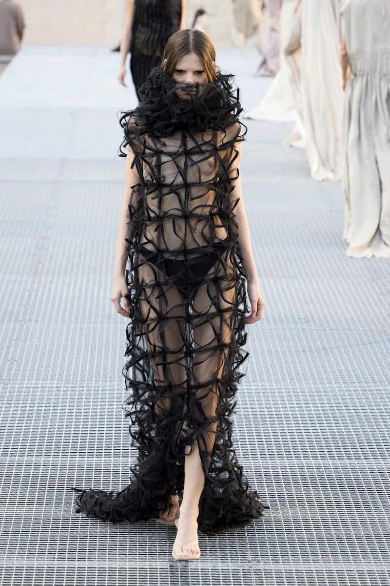 Model on the runway at the Rick Owens fashion show in Paris, Spring Summer 2027 Ready To Wear Fashio...