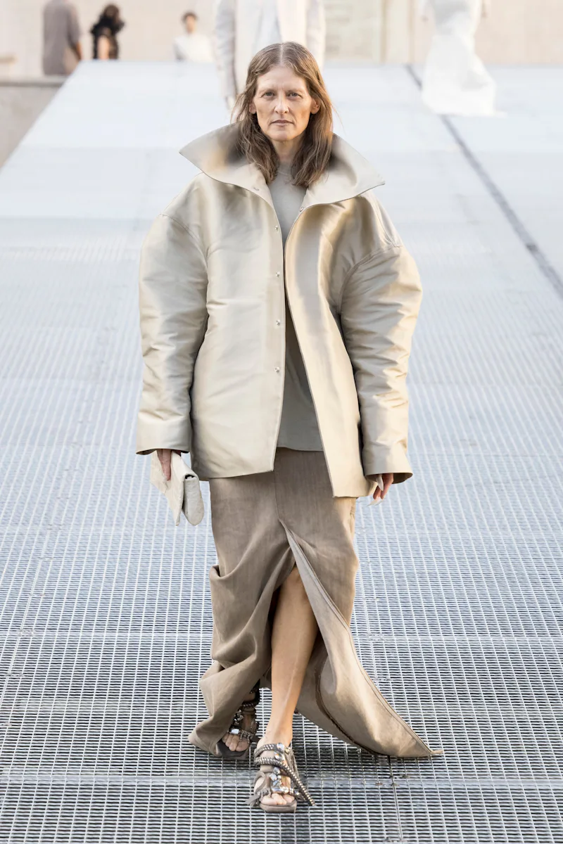 Model on the runway at the Rick Owens fashion show in Paris, Spring Summer 2027 Ready To Wear Fashio...