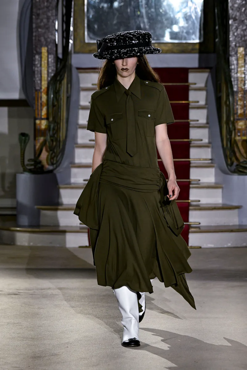 A model wearing an original creation from the womenswear spring summer 2027 collections in Paris fro...