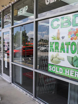 A variety of Kratom based products are pictured for sale at the Smoke Shop Factory pictured on Satur...