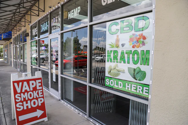 A variety of Kratom based products are pictured for sale at the Smoke Shop Factory pictured on Satur...