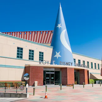 General views of the Roy E. Disney Animation Building at The Walt Disney Company film studio lot