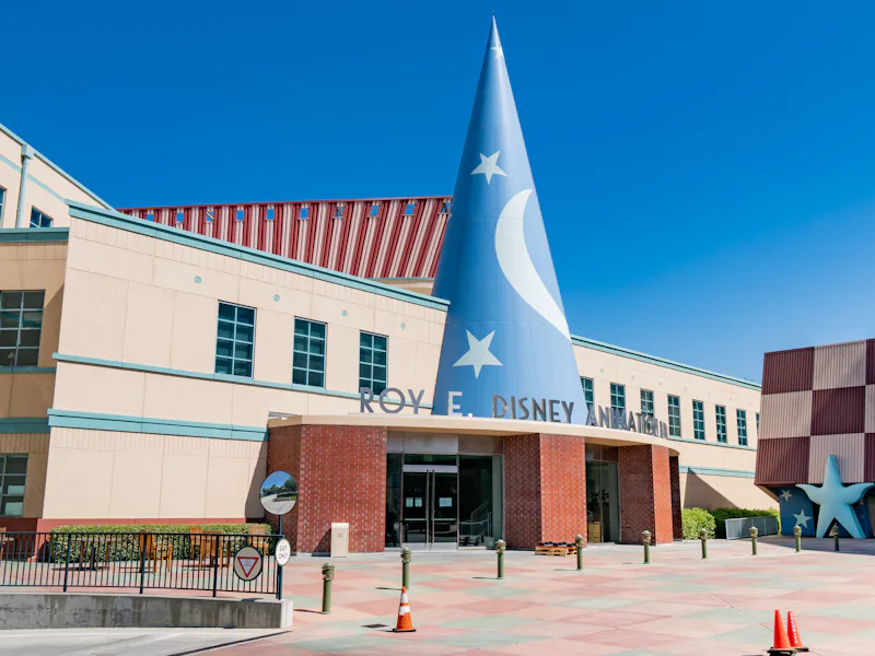 General views of the Roy E. Disney Animation Building at The Walt Disney Company film studio lot