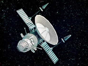 Soviet space probe Venera 5 or 6 launched in January 1969, this is a still from the film 'the stormi...