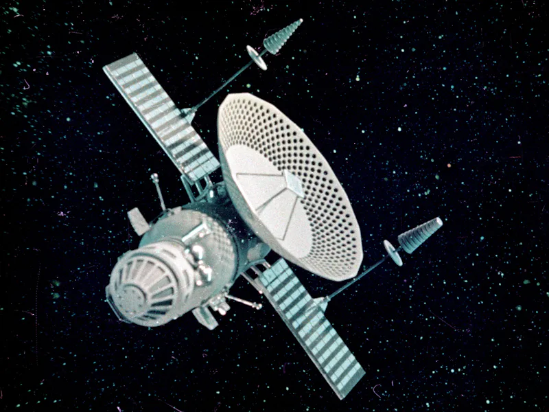Soviet space probe Venera 5 or 6 launched in January 1969, this is a still from the film 'the stormi...