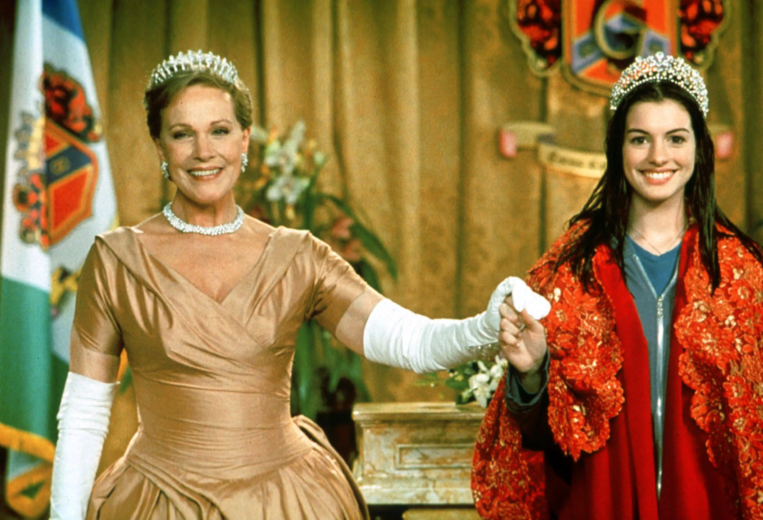 Sep 01, 2001; Hollywood, CA, USA; Actress JULIE ANDREWS as Queen Clarisse Renaldi & ANNE HATHAWAY as...