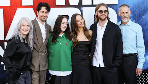 Maggie Baird, Nat Wolff, Billie Eilish wearing a Prada Pique Polo Shirt and Prada Fall 2026 Shoes, C...