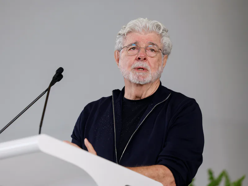 Co-Founder George Lucas delivers remarks during the opening day of the Lucas Museum of Narrative Art...