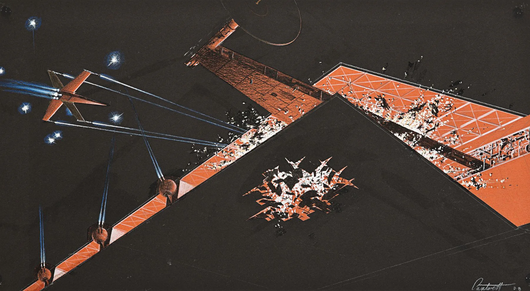 One of eight pieces of original pre-production art created by Colin Cantwell for George Lucas in ima...