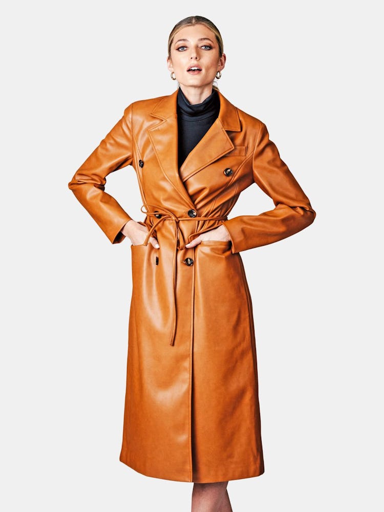 Belted Faux Leather Trench: additional image