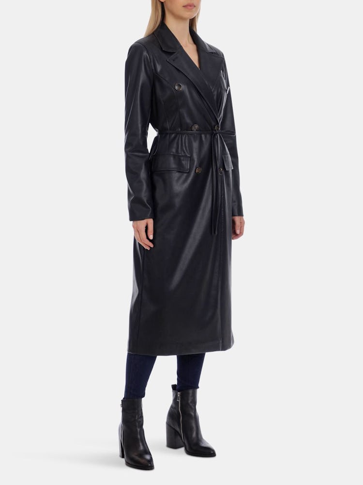 Belted Faux Leather Trench: additional image