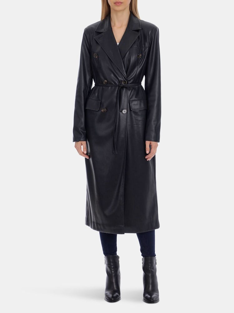 Belted Faux Leather Trench: additional image