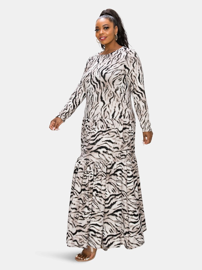 Tiger Striped Tiered Maxi Dress w/ Pockets: additional image