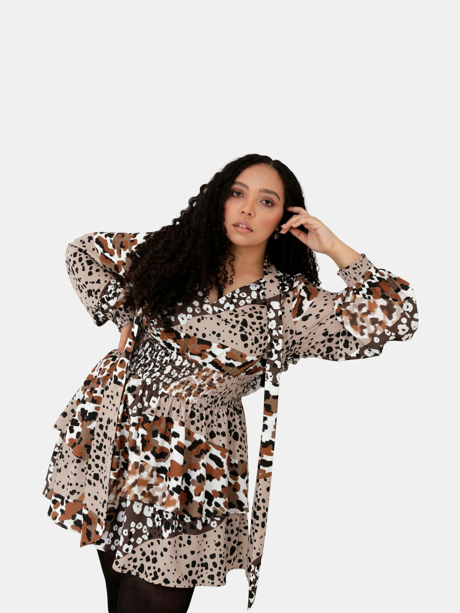 Clouded Leopard Bow Neck Michelle Dress: image 1