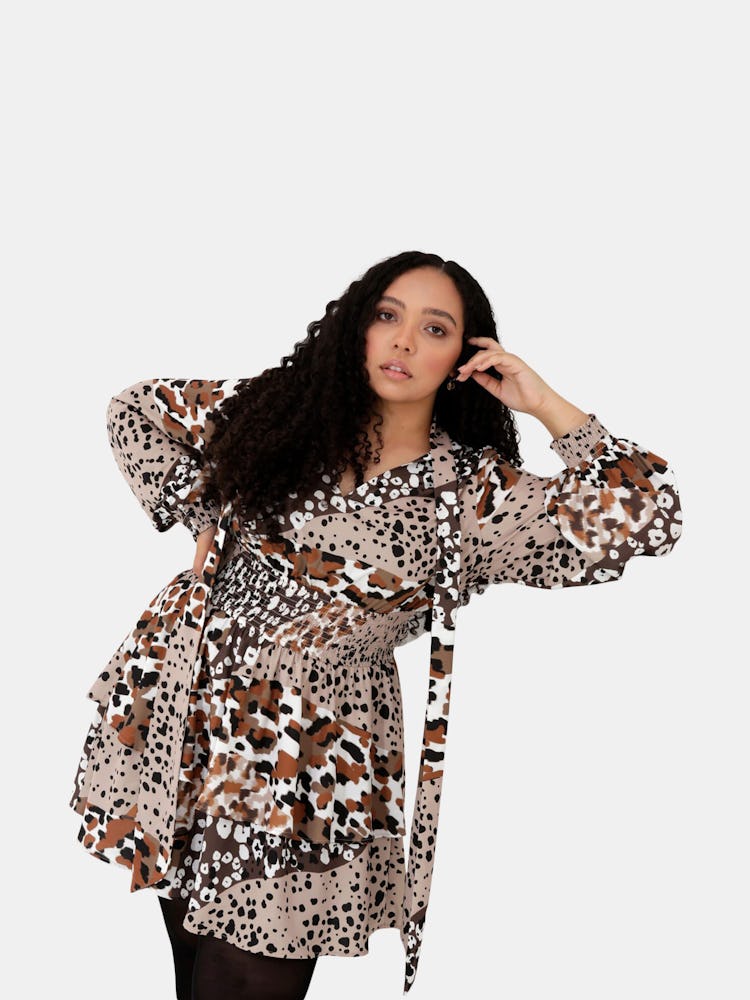 Clouded Leopard Bow Neck Michelle Dress: image 1