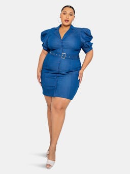 Denim Mini Dress with Shoulder Accent: additional image