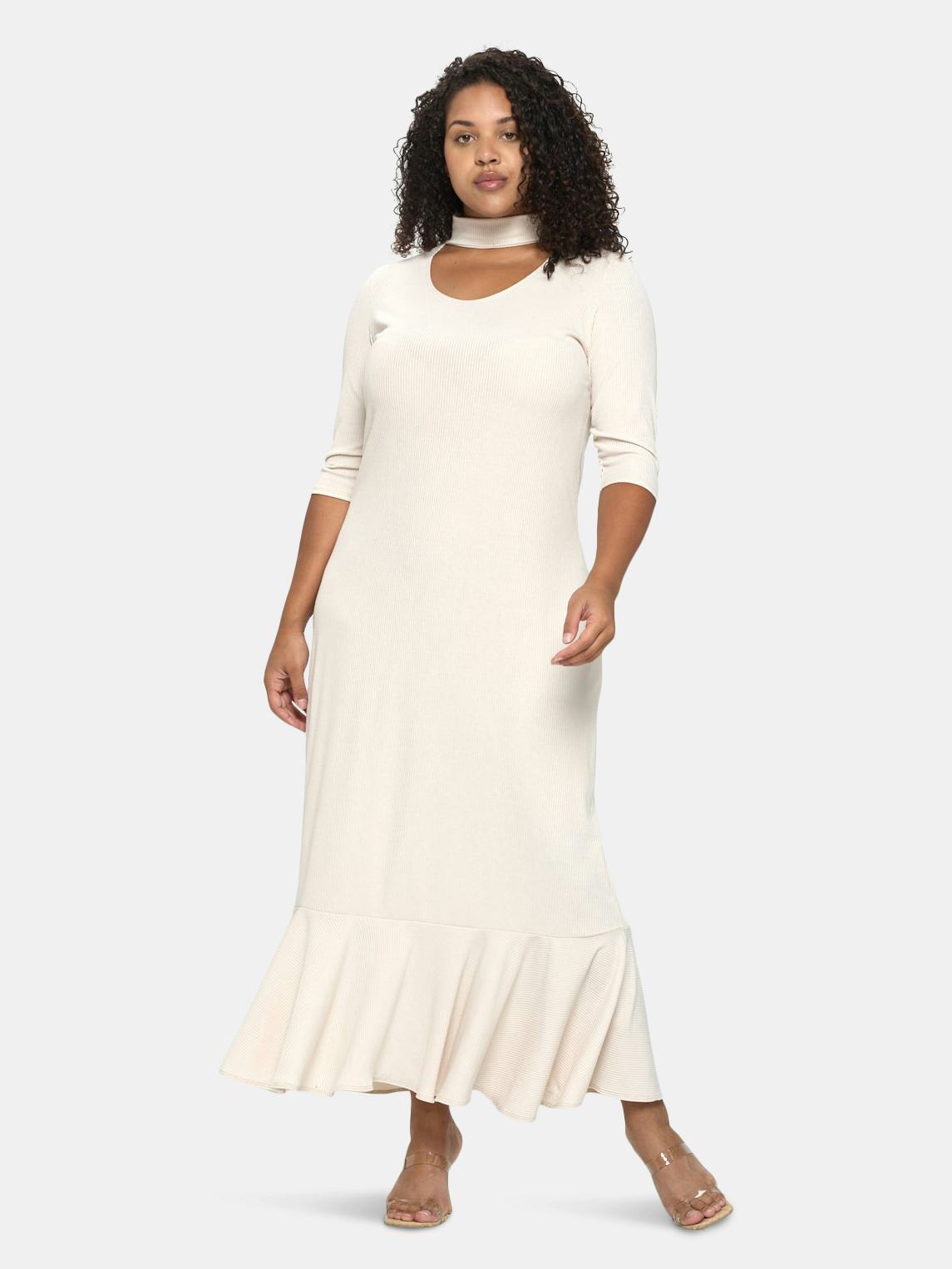 Turtle Neck Cutout Rib Dress: image 1