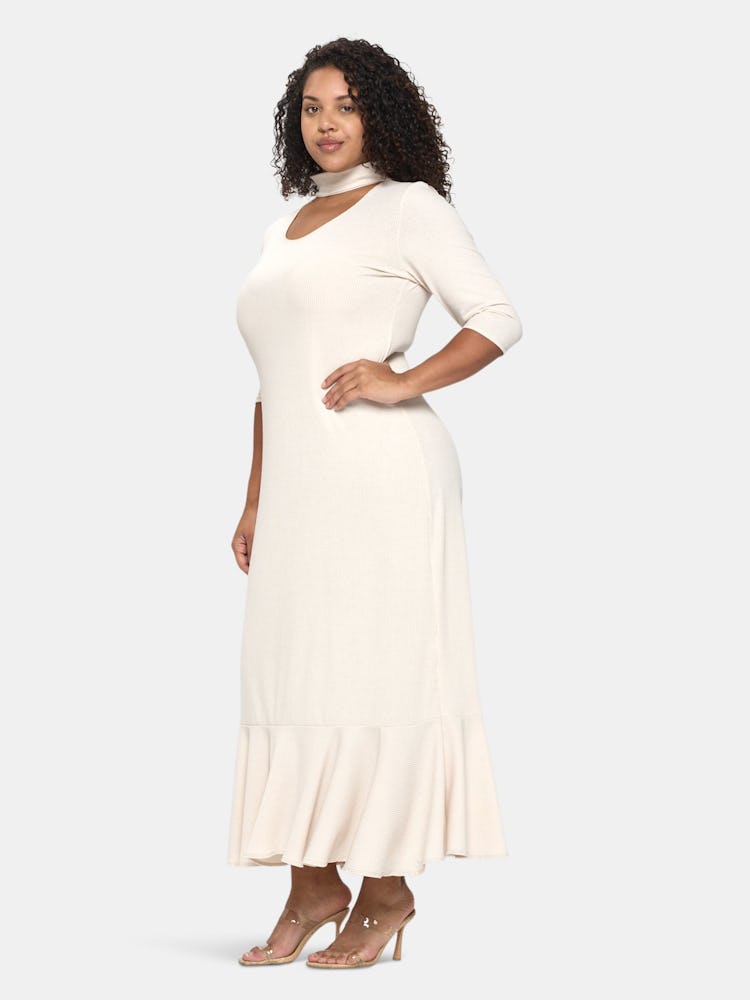 Turtle Neck Cutout Rib Dress: additional image