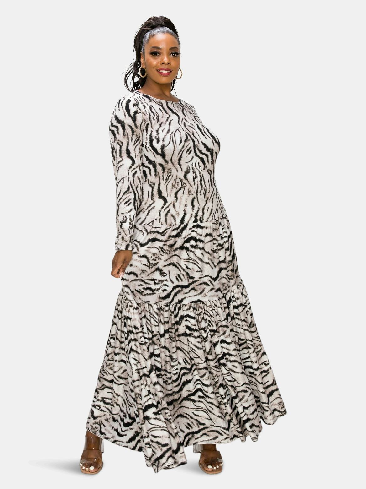 Tiger Striped Tiered Maxi Dress w/ Pockets: image 1