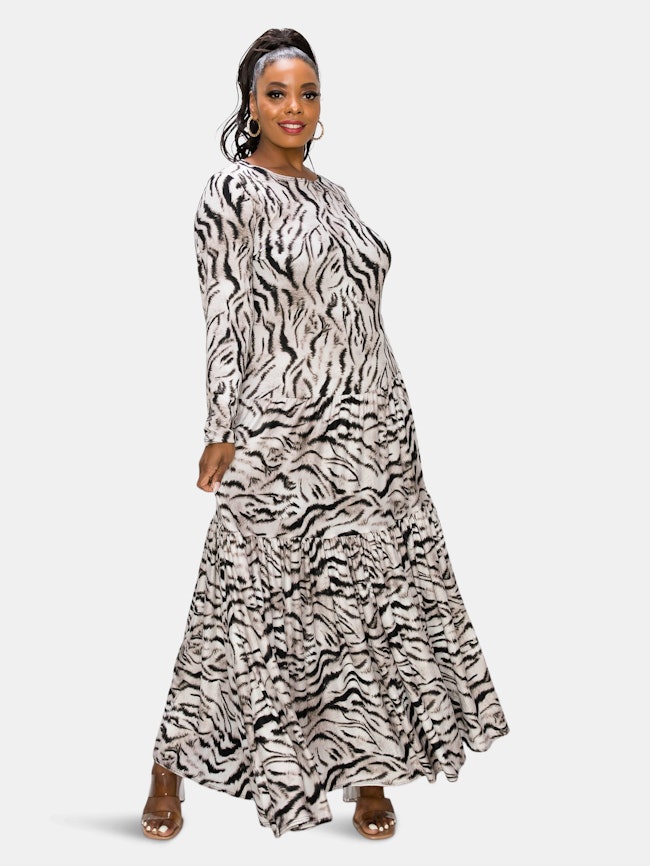 Tiger Striped Tiered Maxi Dress w/ Pockets: image 1