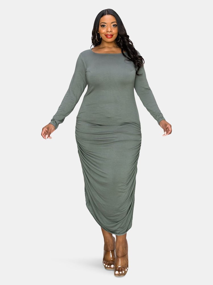 Side Ruched Midi Dress: additional image