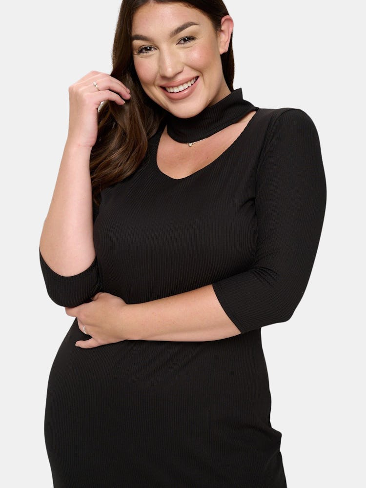 Turtle Neck Cutout Rib Dress: additional image