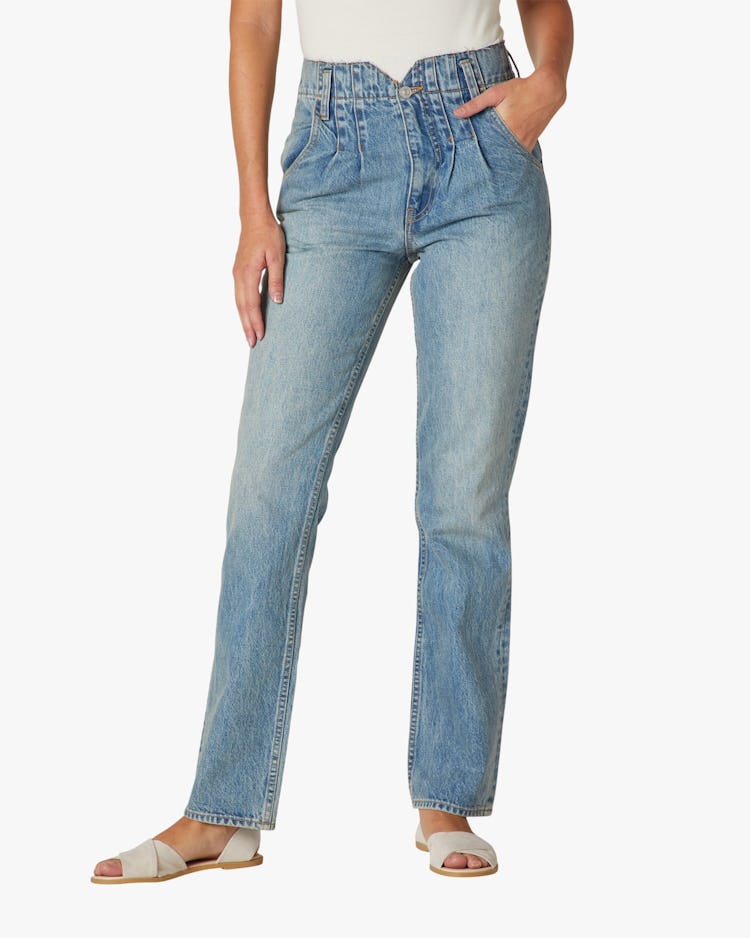 Pleated Denim Jeans: image 1