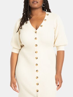 Button Detail Ribbed Dress: additional image
