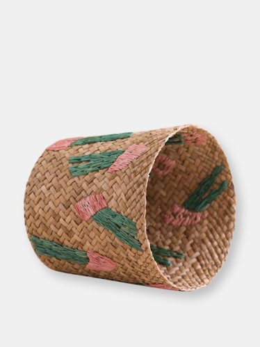 Cactus Embroidery Soft Natural Basket - Handmade Bins: image 1