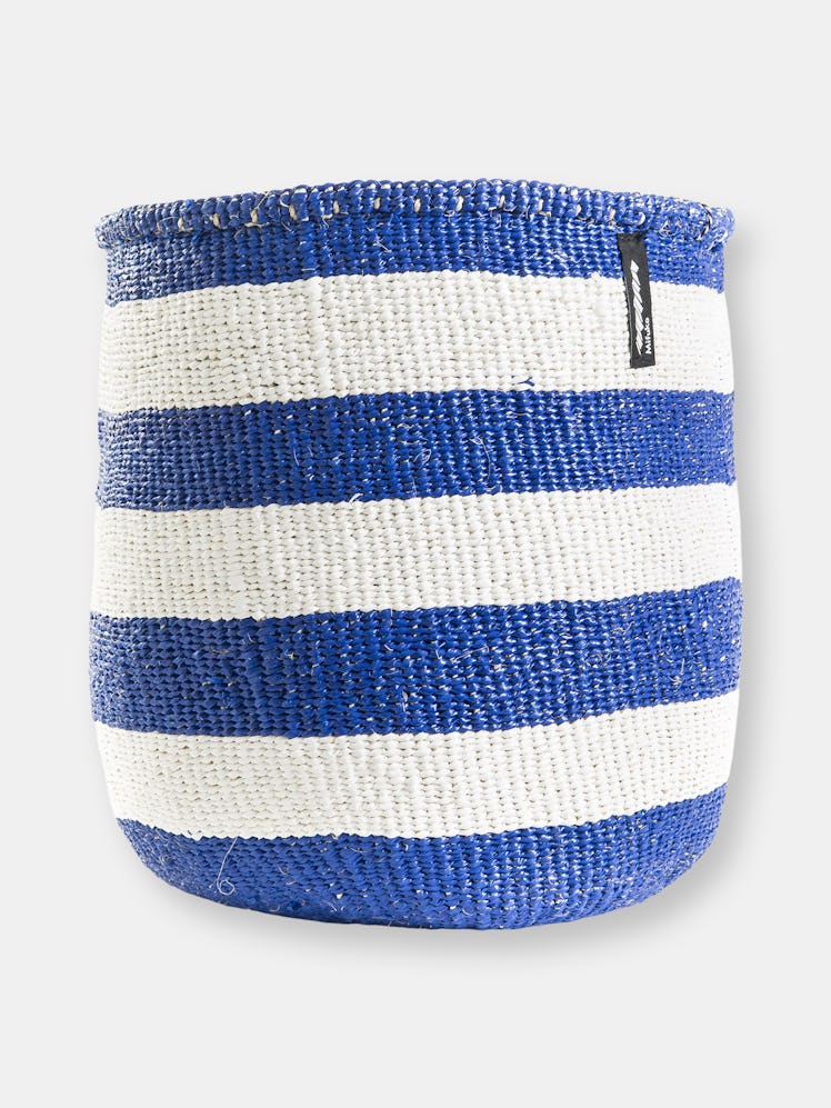 Mifuko - Medium Basket with White and Blue Stripes: image 1