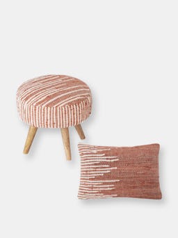 Terracotta Handwoven Striped Stool: additional image