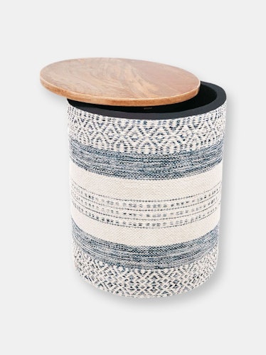 Handwoven Indigo Striped Storage Side Table: image 1