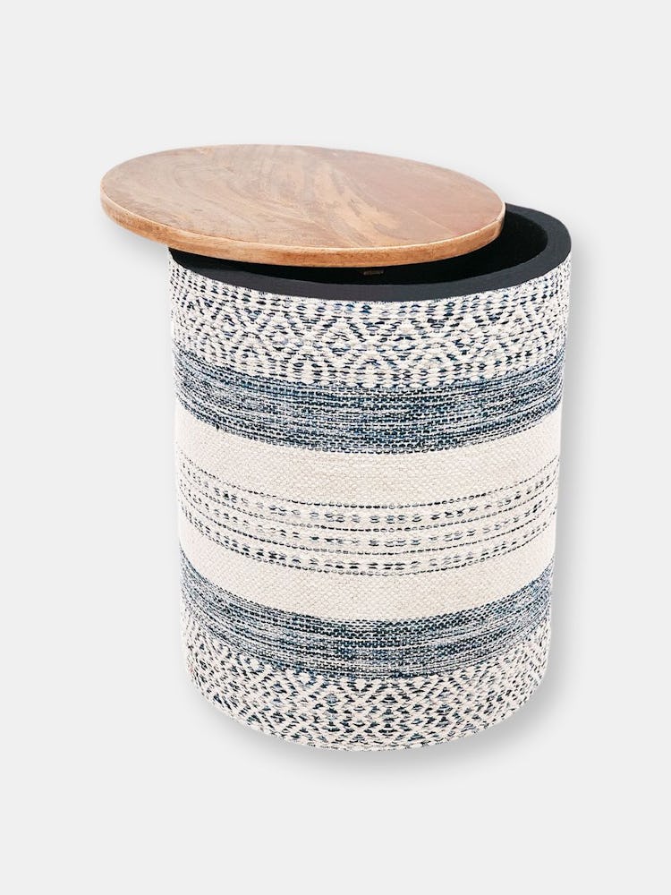 Handwoven Indigo Striped Storage Side Table: image 1