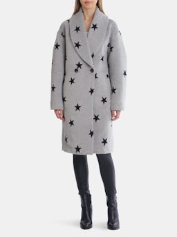 Double-Face Star Print Cocoon Coat: additional image