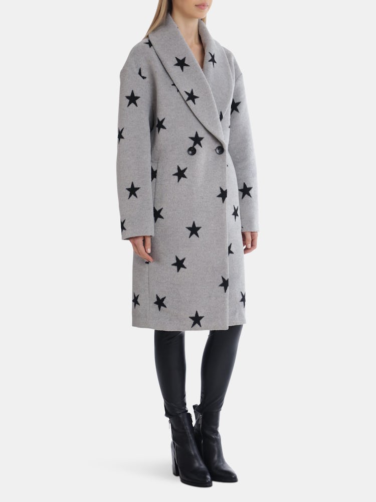 Double-Face Star Print Cocoon Coat: additional image