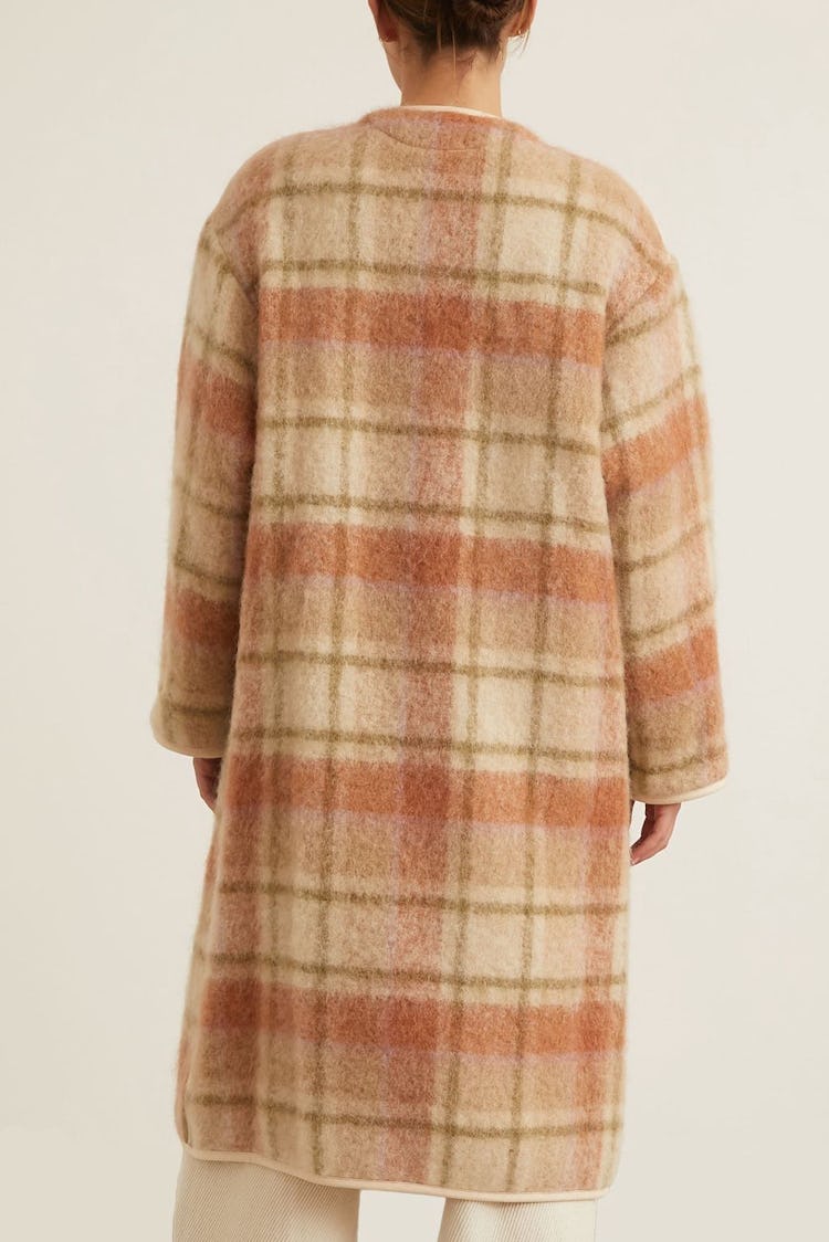 Wool Tartan Coat with Eco Fur in Miele: additional image