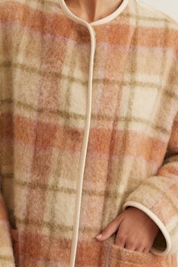 Wool Tartan Coat with Eco Fur in Miele: additional image