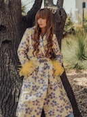 Vanilla Jacquard Coat №19 With Detachable Feather Cuffs: additional image