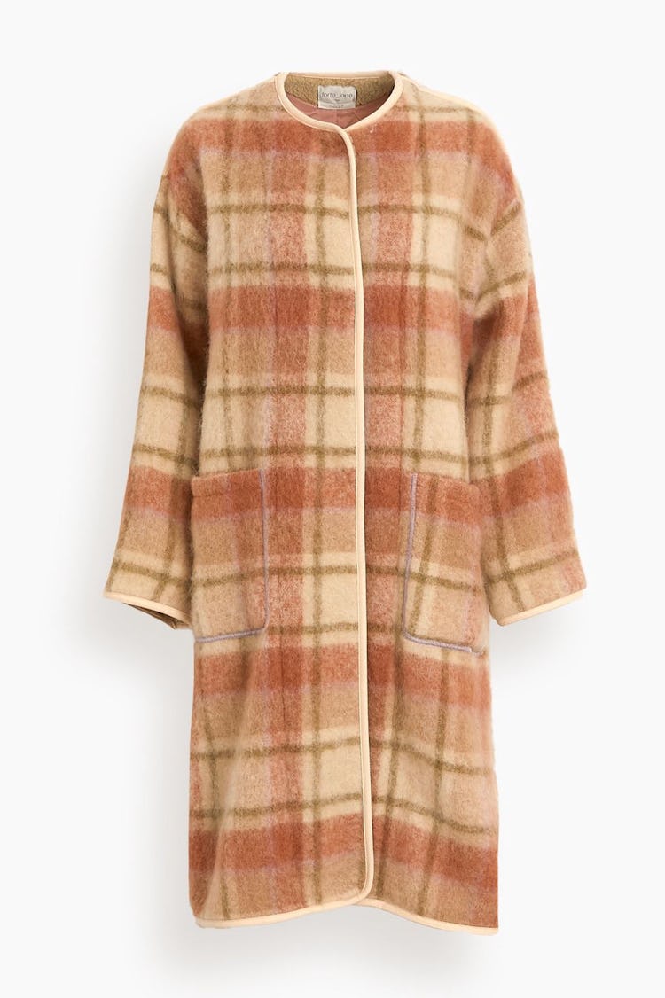 Wool Tartan Coat with Eco Fur in Miele: additional image