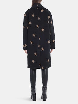 Double-Face Star Print Cocoon Coat: additional image