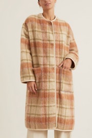 Wool Tartan Coat with Eco Fur in Miele: image 1
