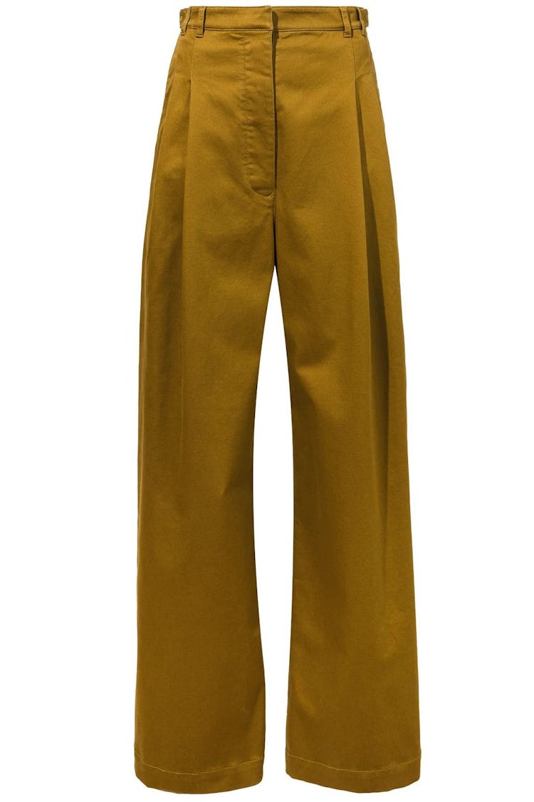 Cotton Twill Wide Leg Pants in Olive: image 1