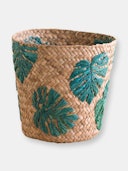 Monstera Embroidered Soft Seagrass Planter - Woven Baskets: image 1