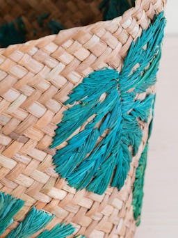 Monstera Embroidered Soft Seagrass Planter - Woven Baskets: additional image