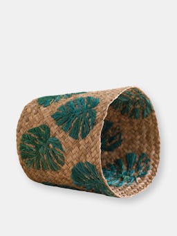 Monstera Embroidered Soft Seagrass Planter - Woven Baskets: additional image
