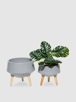 Textured Marble-Look Fiber Clay Planters, Set Of 2: additional image