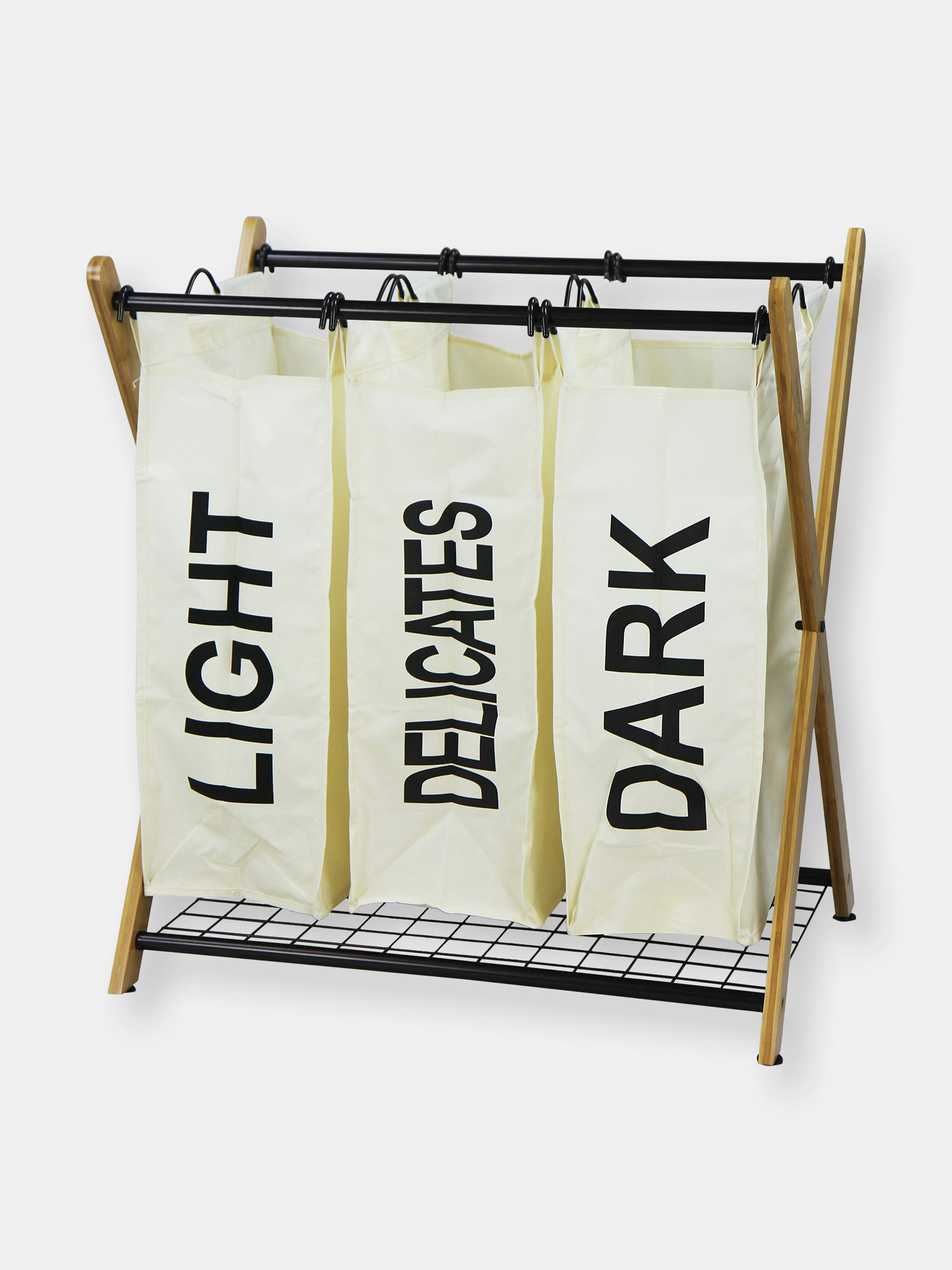 Oceanstar X-Frame Bamboo 3-Bag Laundry Sorter XBS1484-HG-WHITE: image 1