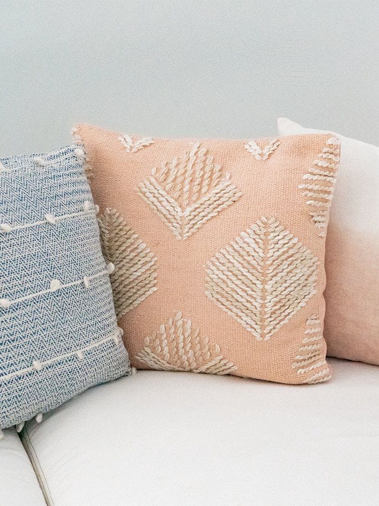 Pink Geometric Leaf Embroidered Pillow: image 1