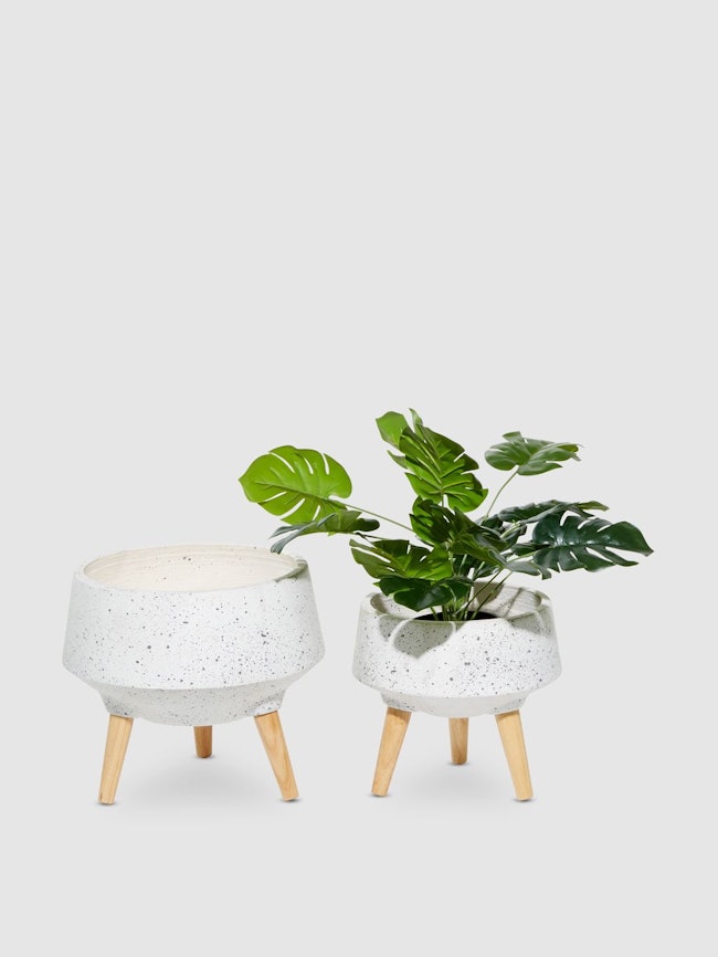 Textured Marble-Look Fiber Clay Planters, Set Of 2: image 1